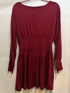 Commense Wine Red Long Sleeve Mini Dress